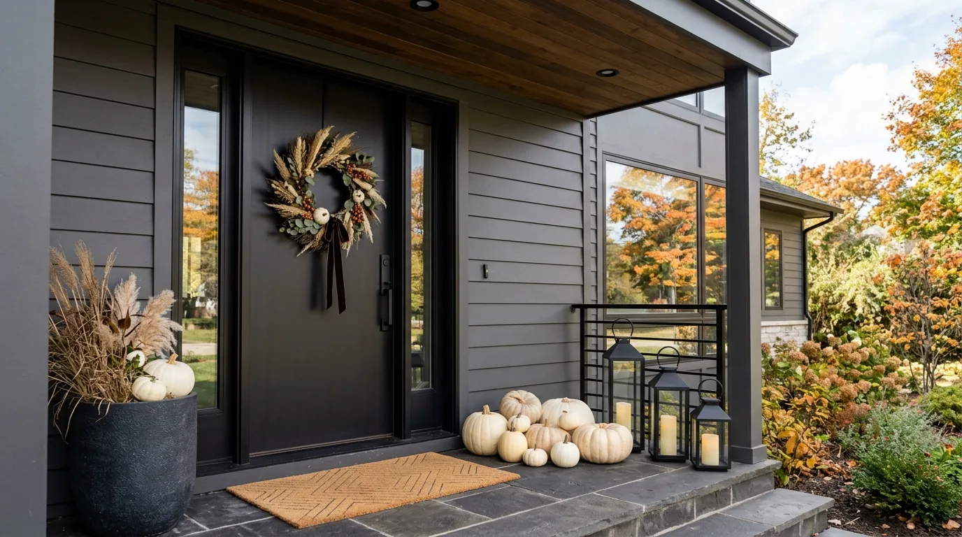 Use baskets crates or stools to vary the display height inspiration for a fall porch.